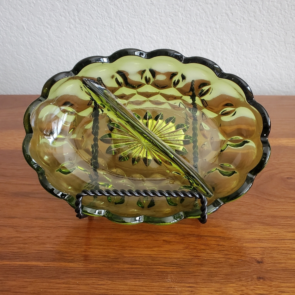 Dark Green Glass Split Dish